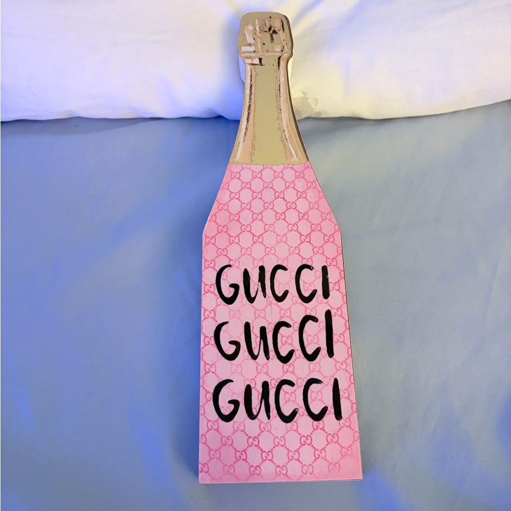Gucci Champagne Pink & Gold Luxury Bottle Wood Home Shelf Decor - Picture 2 of 6
